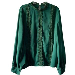 shein tops xl long sleeve mock neck blouse dark green holiday